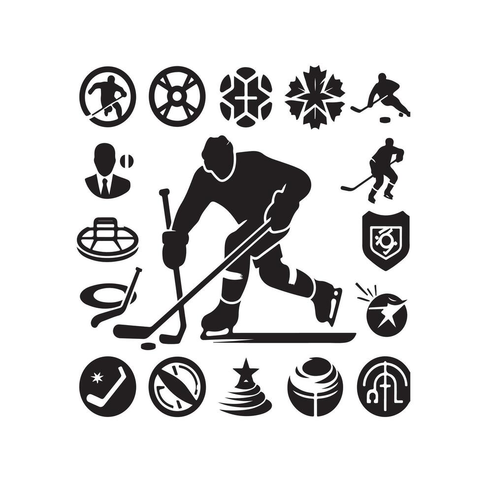 ice hockey player silhouettes icon logo illustration. vector