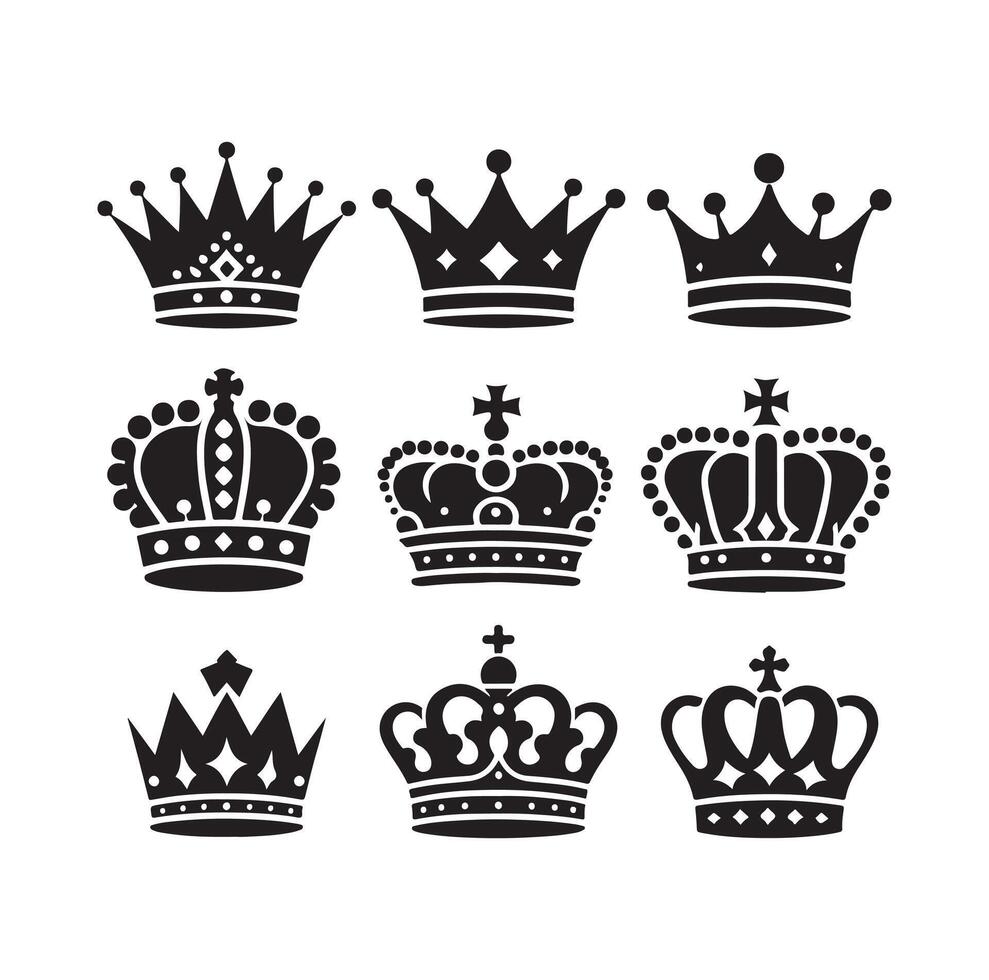 Kings crown icon set illustration silhouette style vector