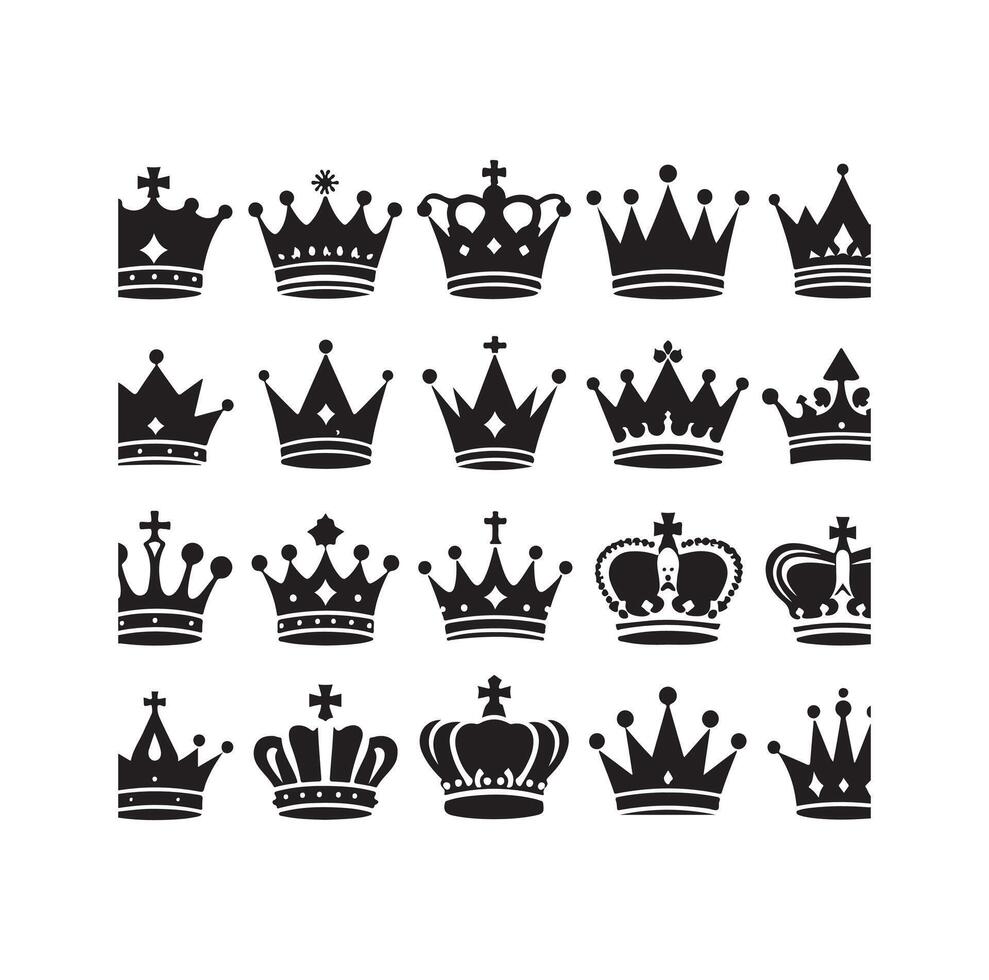 Kings crown icon set illustration silhouette style vector