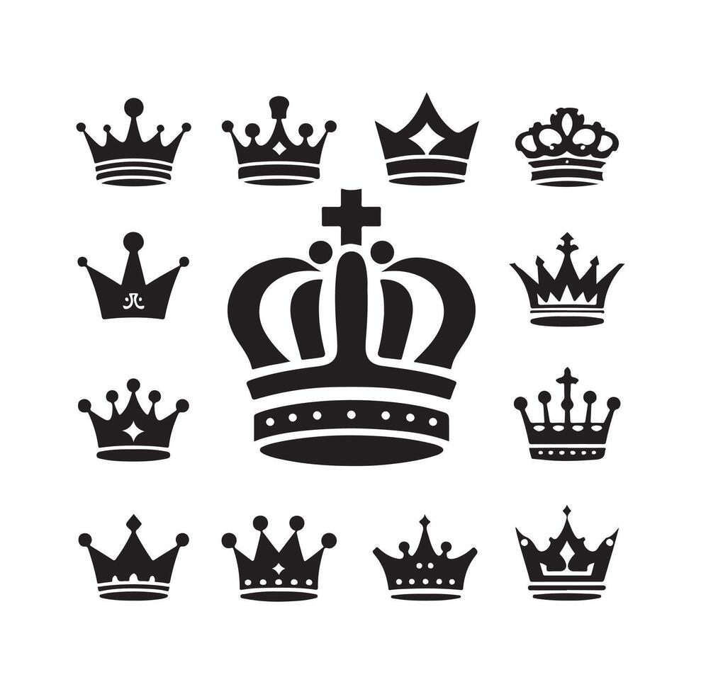 Kings crown icon set illustration silhouette style vector