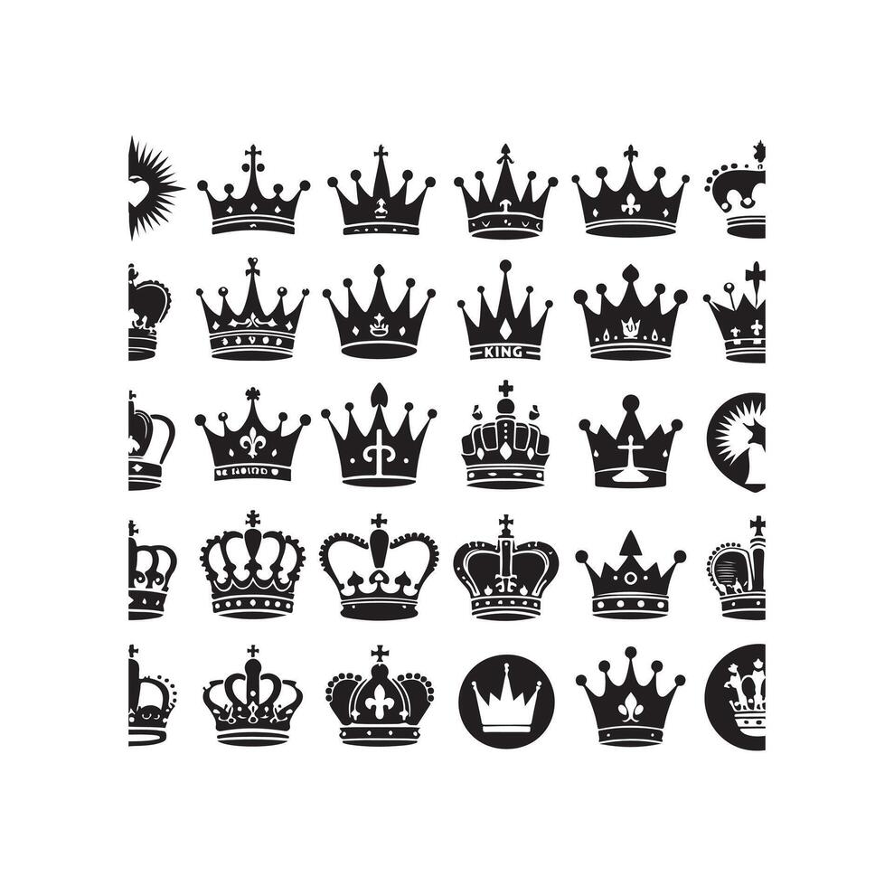 Kings crown icon set illustration silhouette style vector