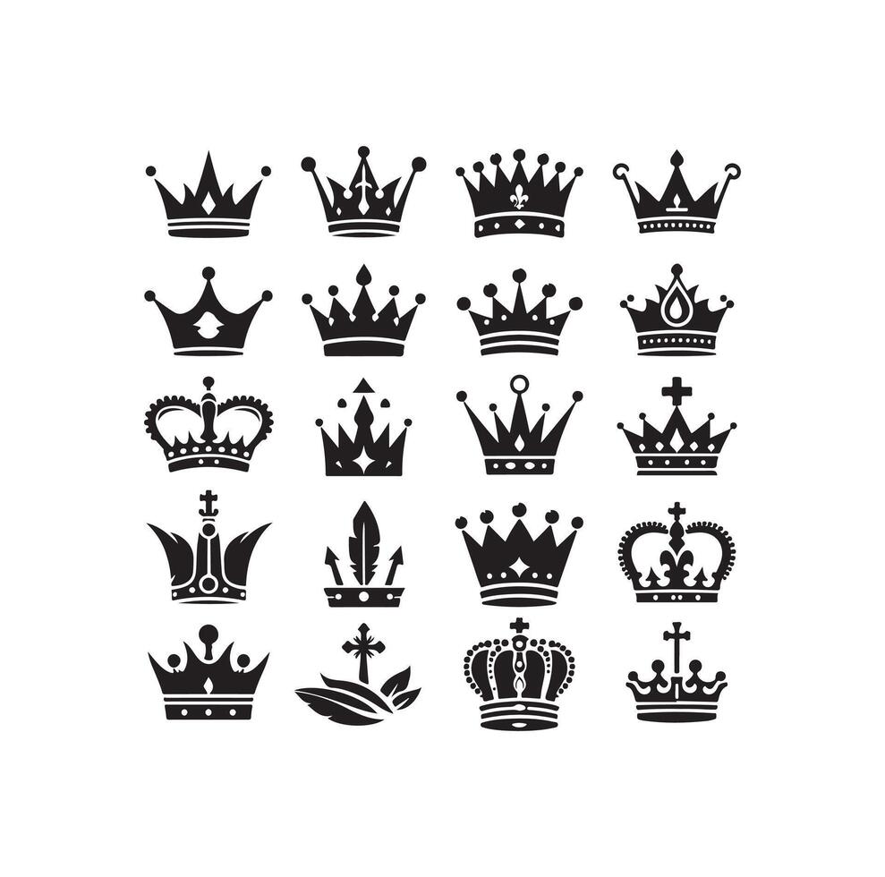 Kings crown icon set illustration silhouette style vector