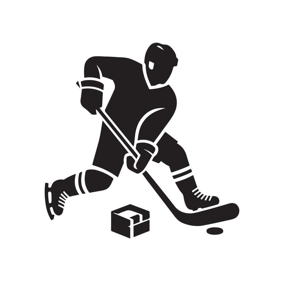 ice hockey player silhouettes icon logo illustration. vector