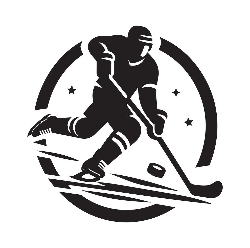 ice hockey player silhouettes icon logo illustration. vector