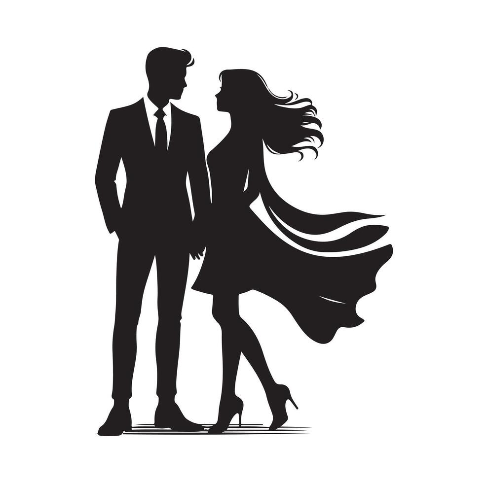 couple standing silhouettes of man and a woman vector