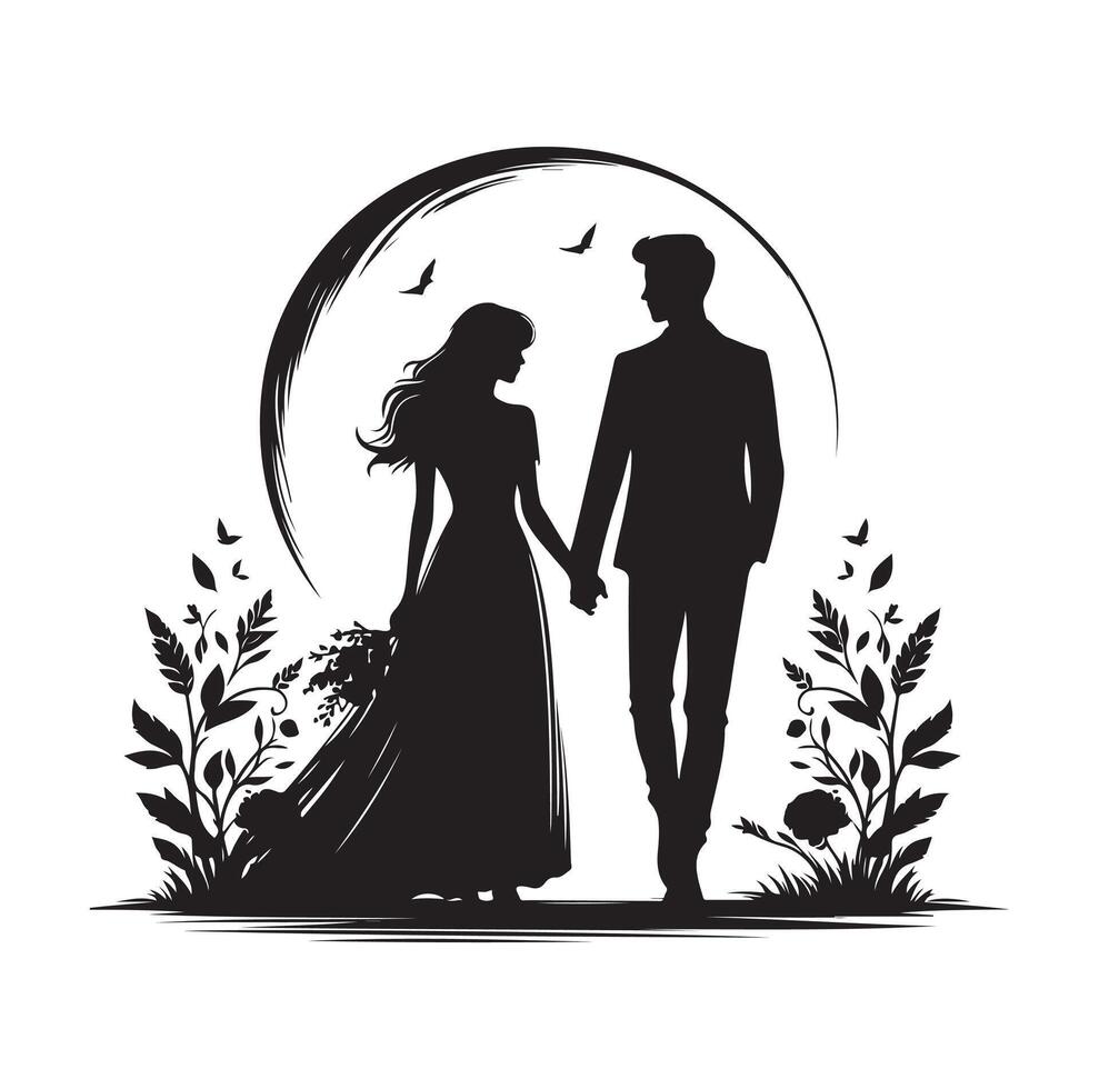 couple standing silhouettes of man and a woman vector