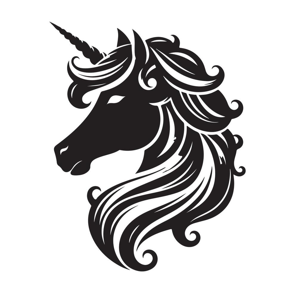 Unicorn face Black silhouette illustration vector