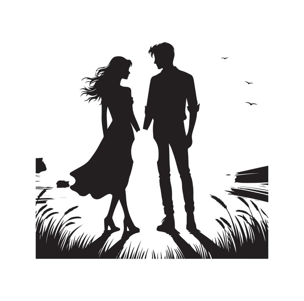 couple standing silhouettes of man and a woman vector