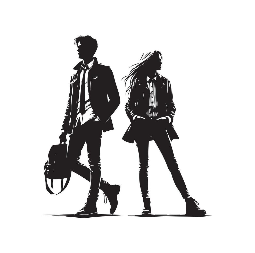 couple standing silhouettes of man and a woman vector