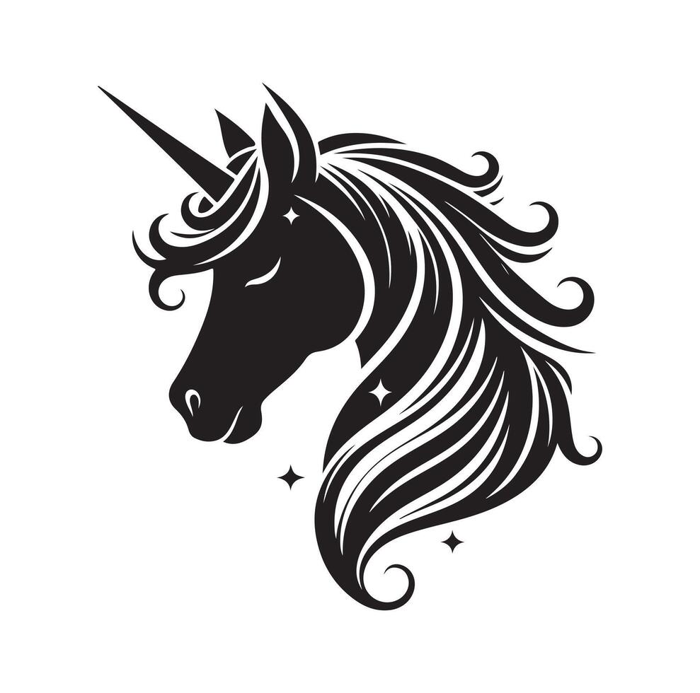 Unicorn face Black silhouette illustration vector