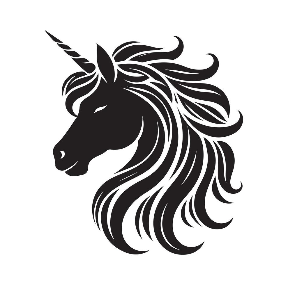 unicornio cara negro silueta ilustración vector