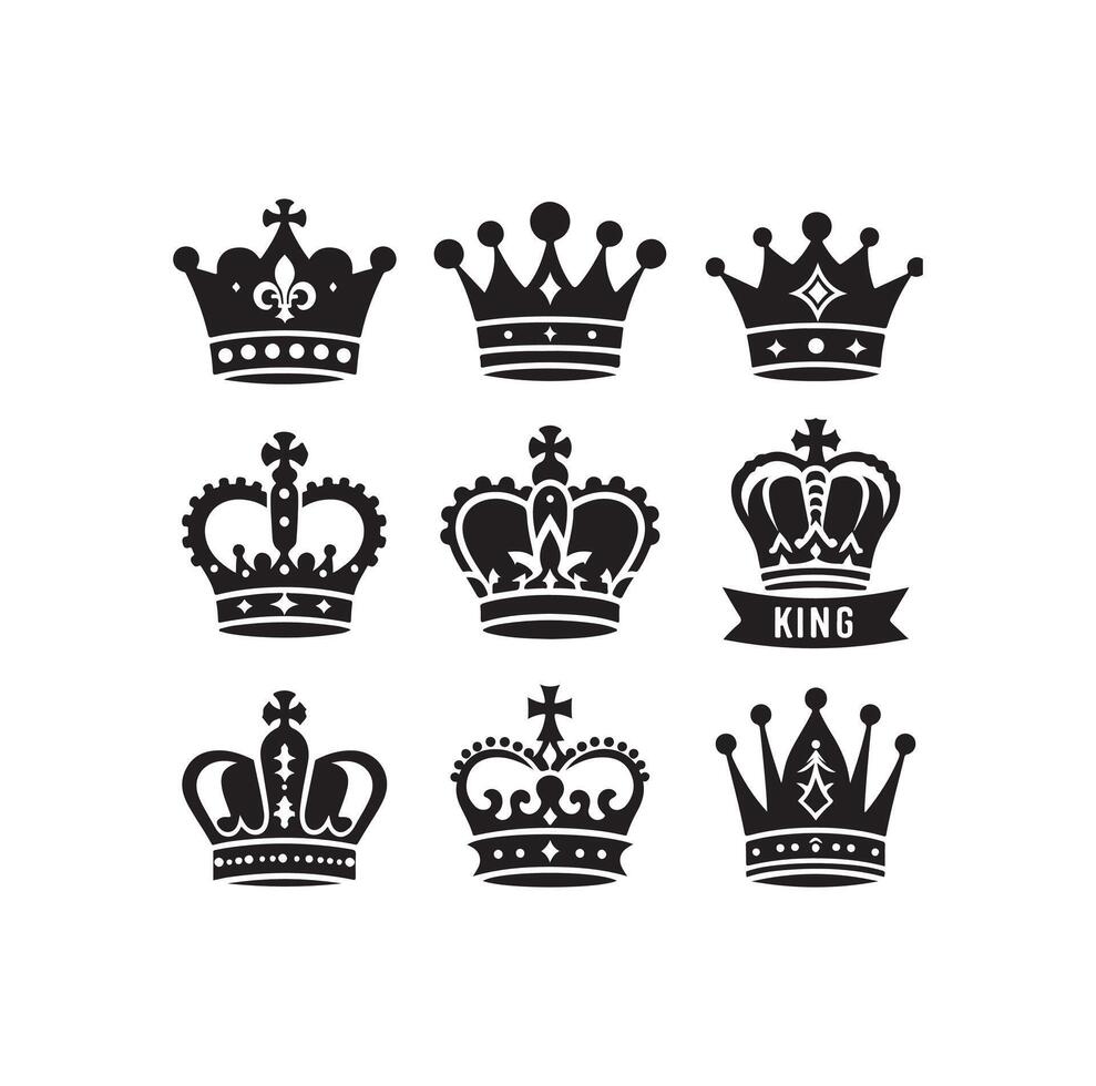 Kings crown icon set illustration silhouette style vector
