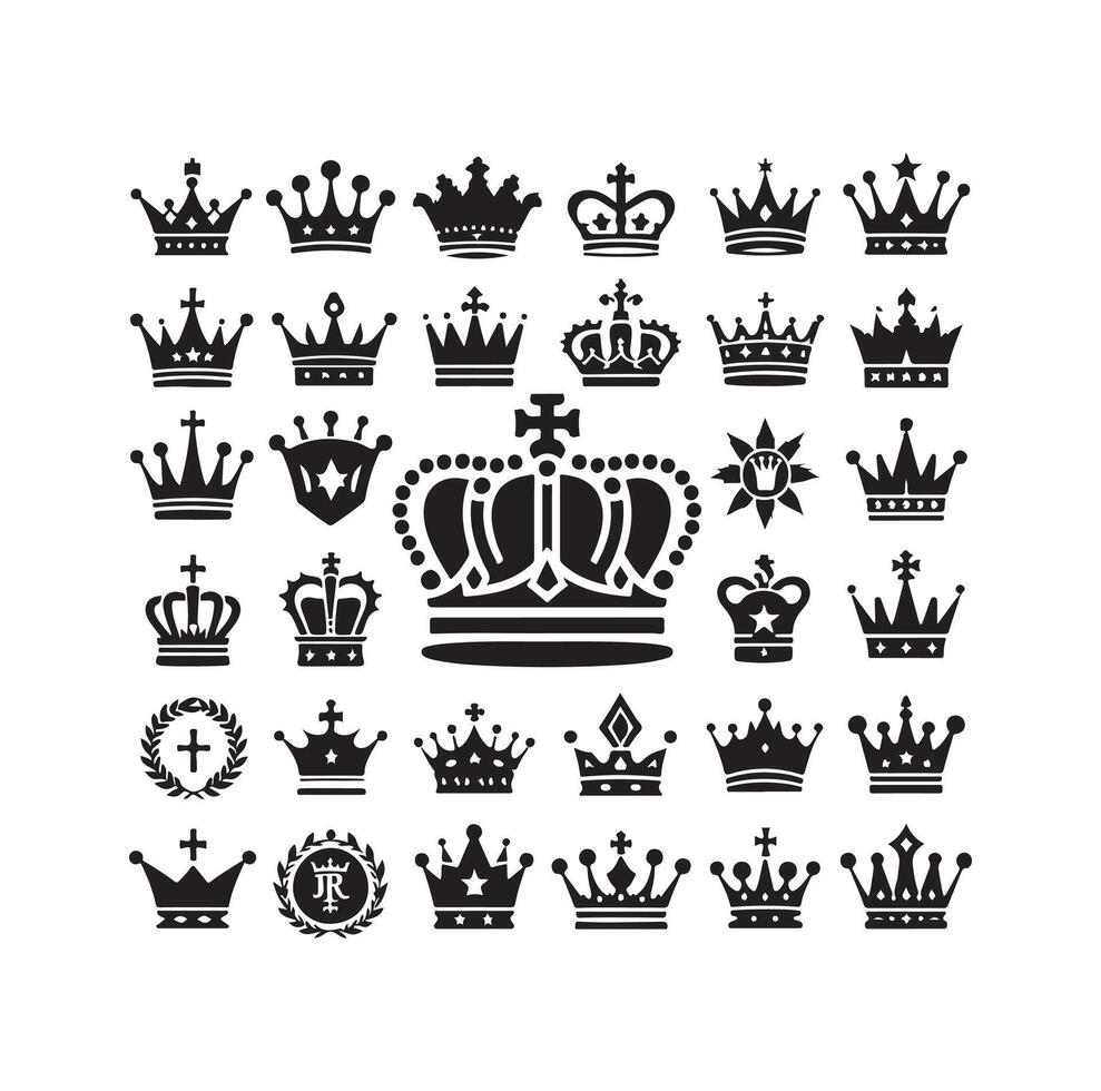 Kings crown icon set illustration silhouette style vector