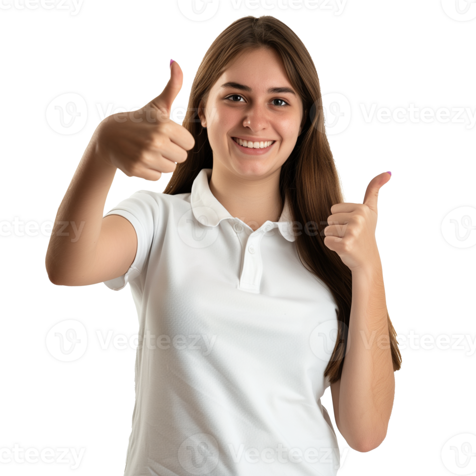 Young woman giving thumbs up with a positive attitude png