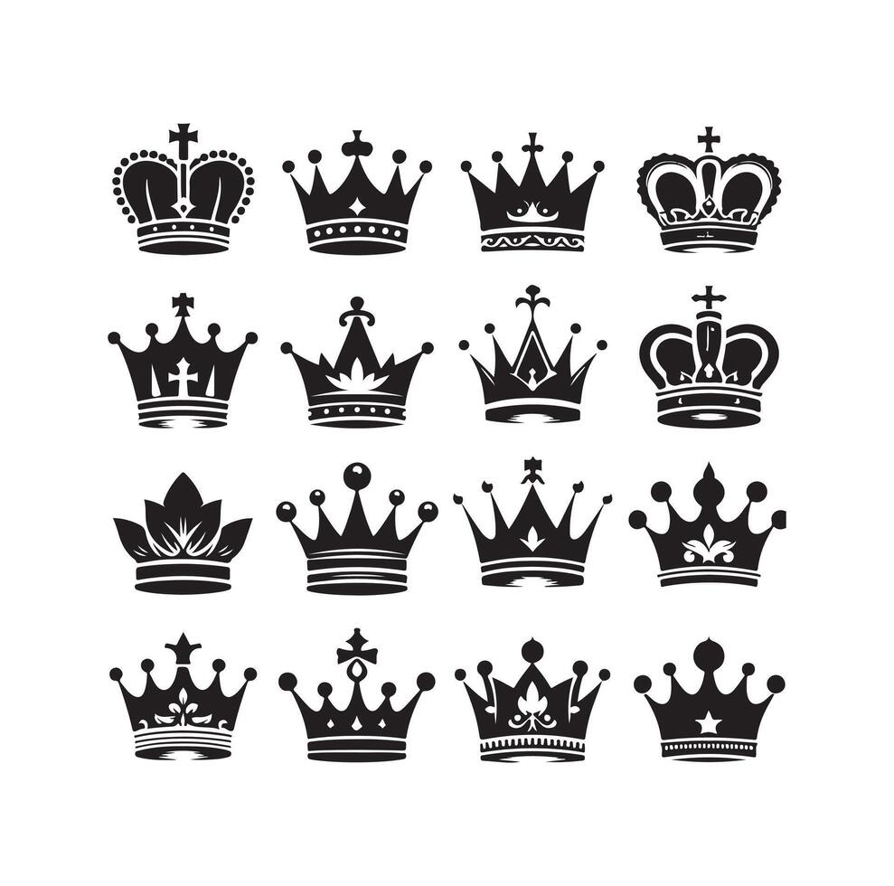 Kings crown icon set illustration silhouette style vector