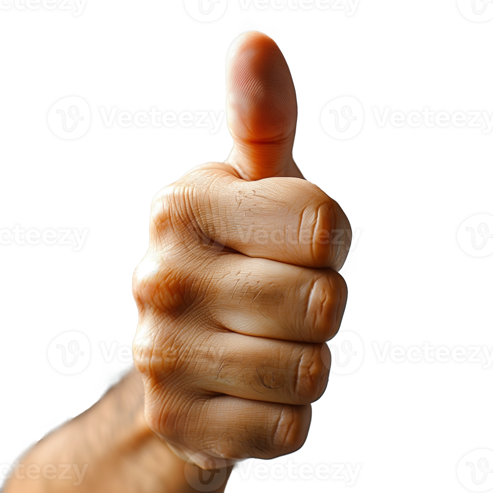 Close-up of a thumbs up gesture isolated on transparent png
