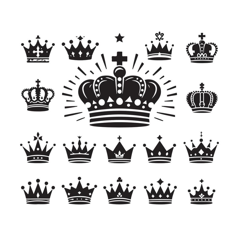 Kings crown icon set illustration silhouette style vector