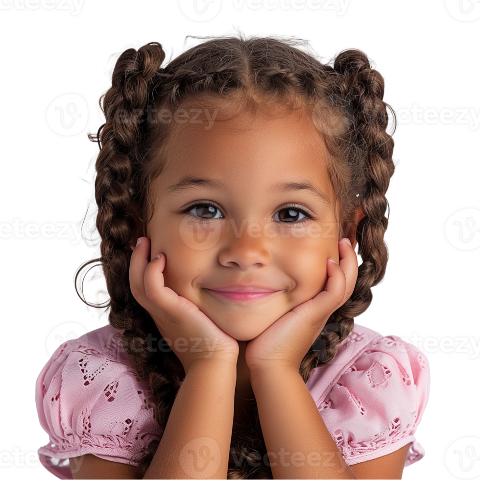 Smiling young girl with braided hair on transparent background png