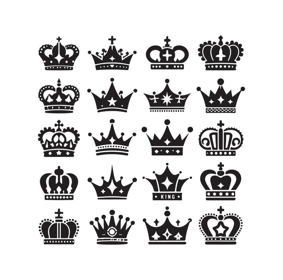 Kings crown icon set illustration silhouette style vector