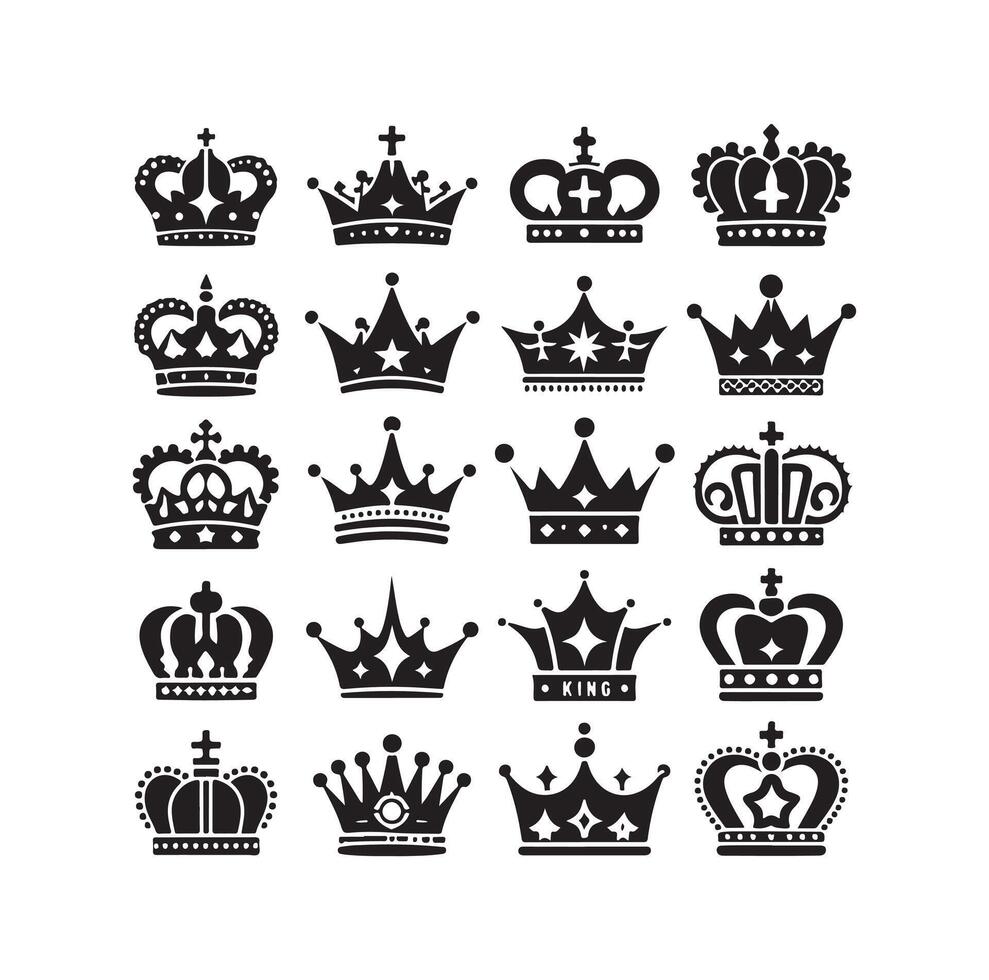 Kings crown icon set illustration silhouette style vector