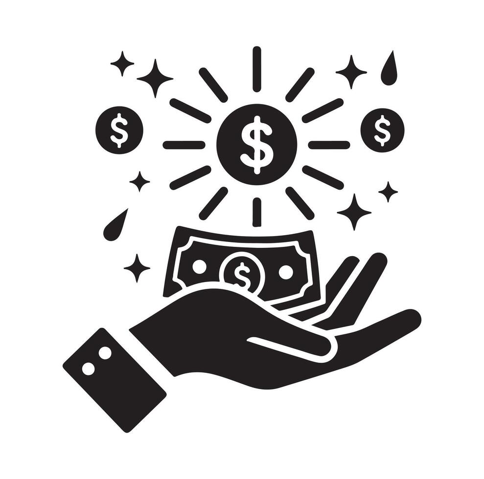 dinero en el mano silueta estilo. salvar dinero icono, inversión, Finanzas signo. vector