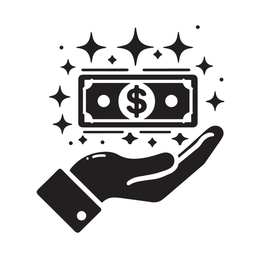 MONEY ON THE HAND SILHOUETTE STYLE. SAVE MONEY ICON, INVESTMENT, FINANCE SIGN. vector