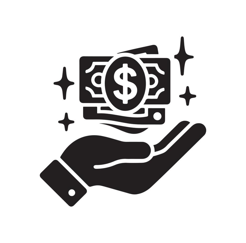 MONEY ON THE HAND SILHOUETTE STYLE. SAVE MONEY ICON, INVESTMENT, FINANCE SIGN. vector