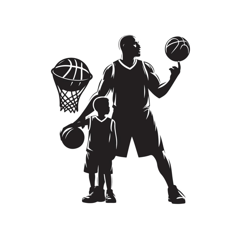 BASKETBALL PLAYER DAD WITH BALL BASKET SILHOUETTE vector