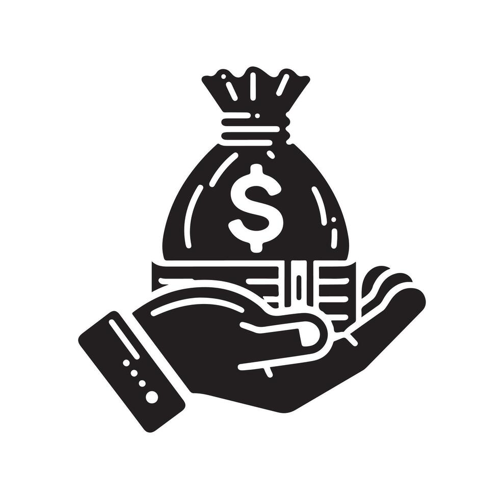 dinero en el mano silueta estilo. salvar dinero icono, inversión, Finanzas signo. vector