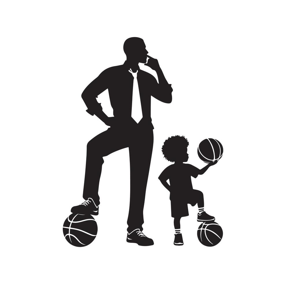 BASKETBALL PLAYER DAD WITH BALL BASKET SILHOUETTE vector