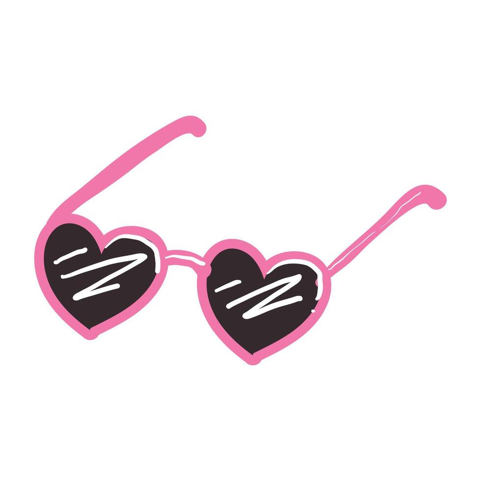 Gafas de sol rosado corazones lentes para verano anteojos corazón forma plano dibujos animados mano dibujado imagen vector