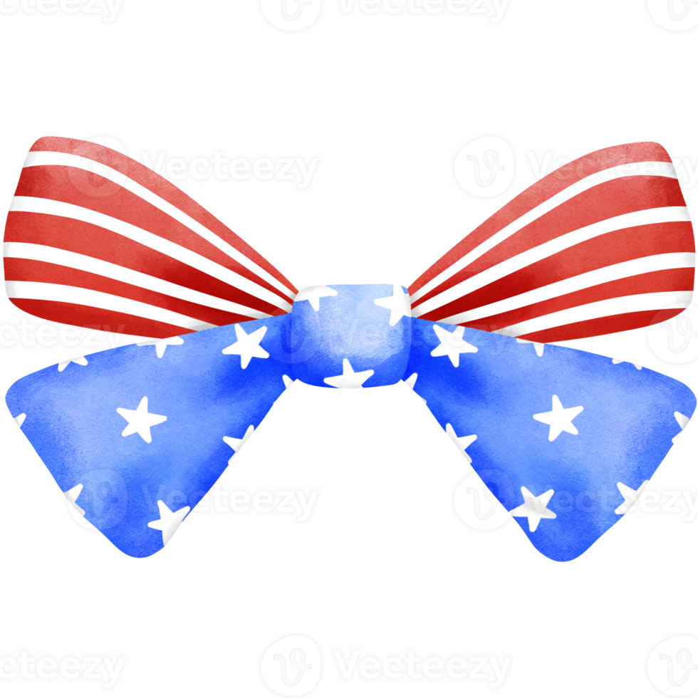 4th of july coquette bow stars and stripes clipart, Red white blue ribbon watercolor illustration. png