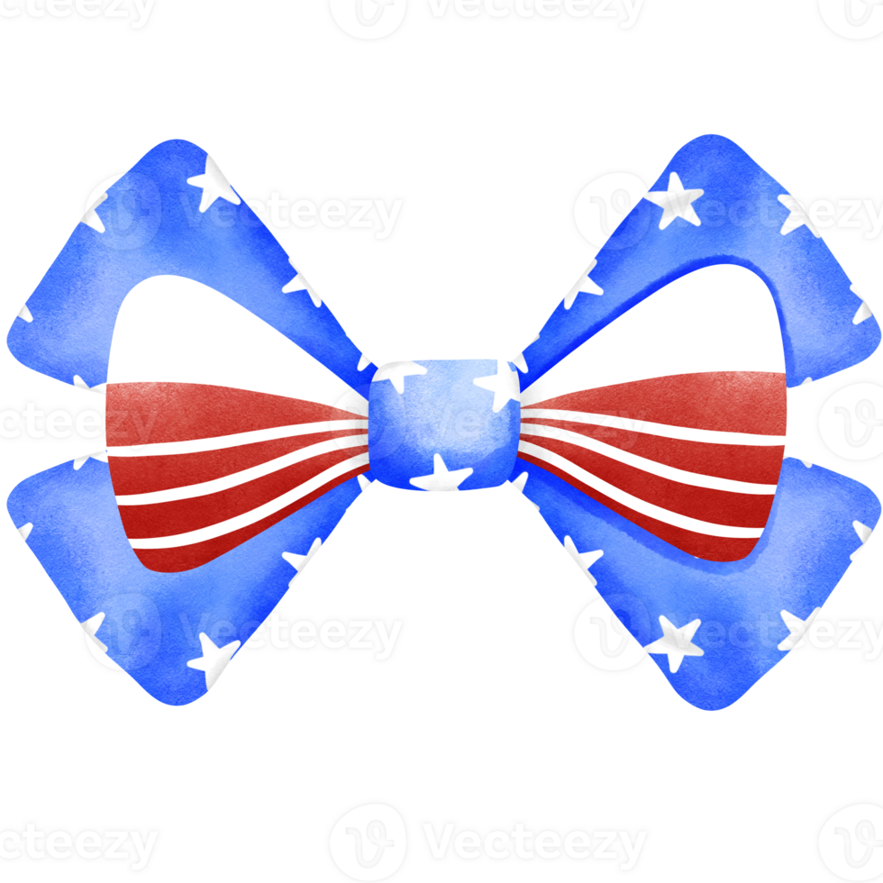 4th of july coquette bow stars and stripes clipart, Red white blue ribbon watercolor illustration. png