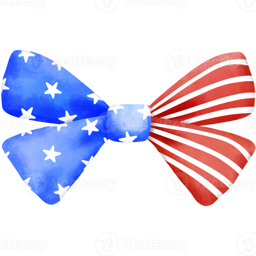 4th of july coquette bow stars and stripes clipart, Red white blue ribbon watercolor illustration. png