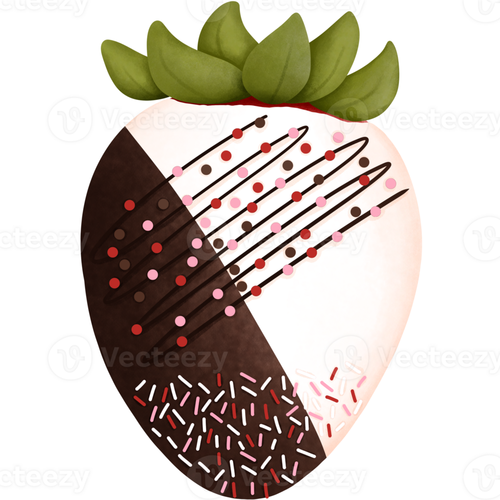Chocolate covered strawberry and sprinkles watercolor illustration. png