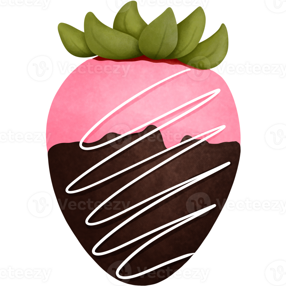 Chocolate covered strawberry watercolor clipart, Splashing with white cream. png
