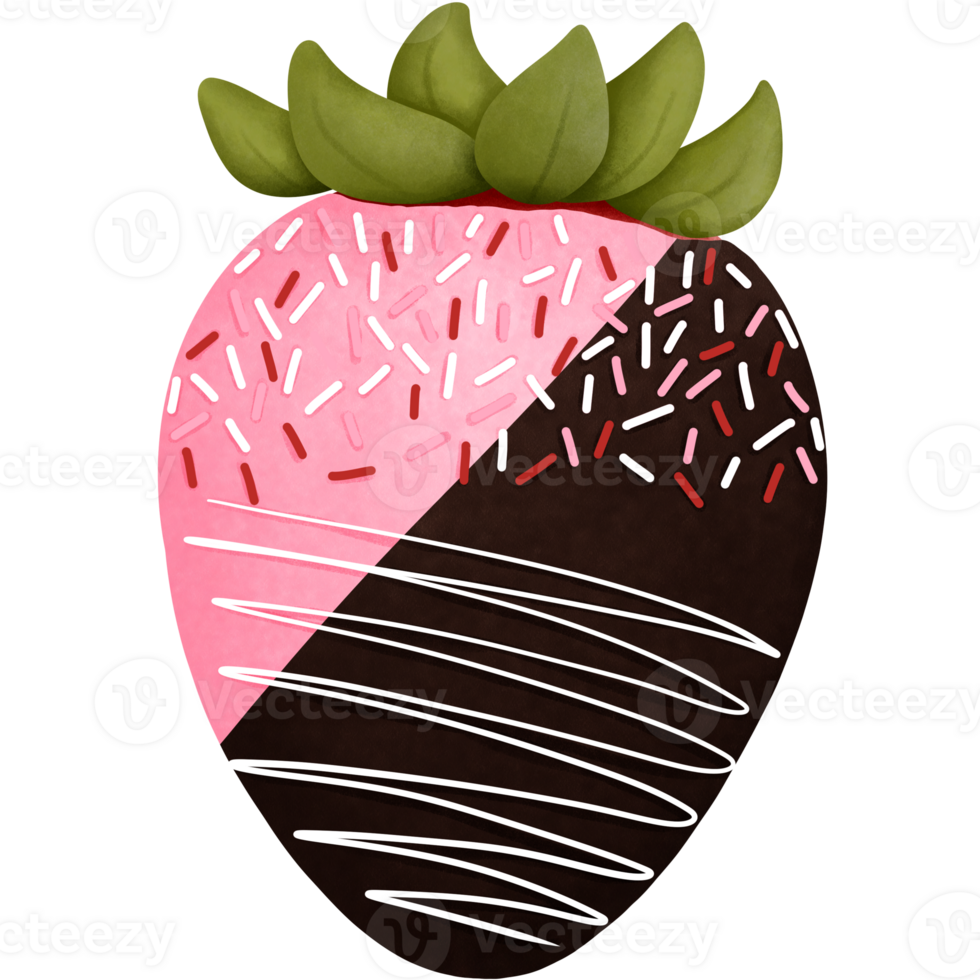 Watercolor chocolate covered strawberry with sprinkles clipart, Summer fruit illustration. png