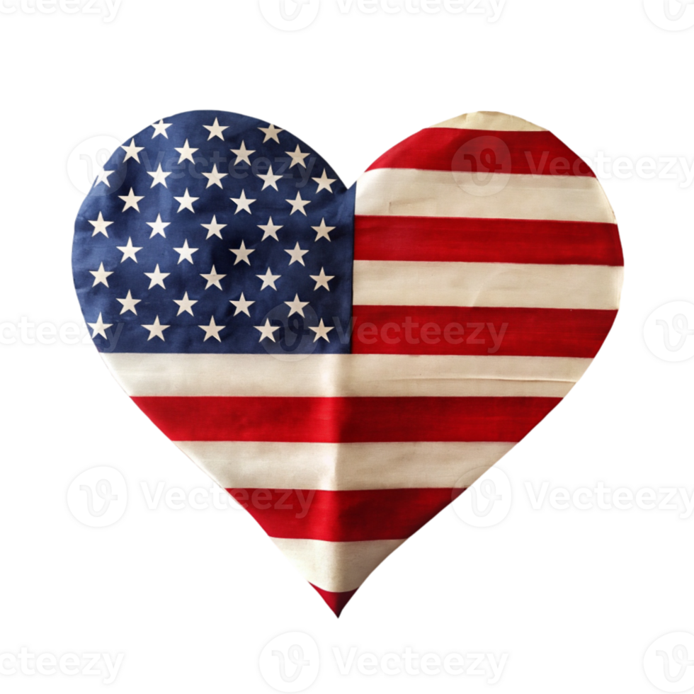 A heart shape is split down the middle to show two sides of the United States flag, png