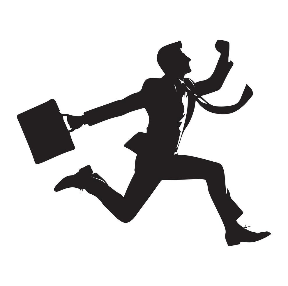 BUSINESS MAN JUMPING POSE SILHOUETTE STYLE. Business people run vector