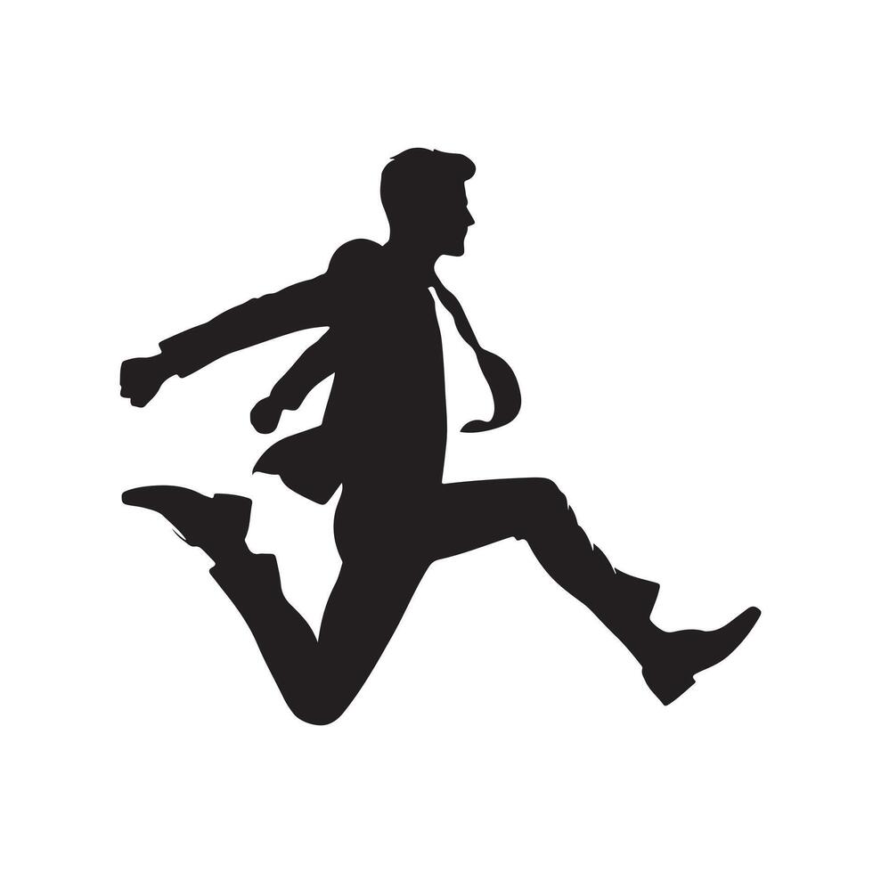 BUSINESS MAN JUMPING POSE SILHOUETTE STYLE. Business people run vector