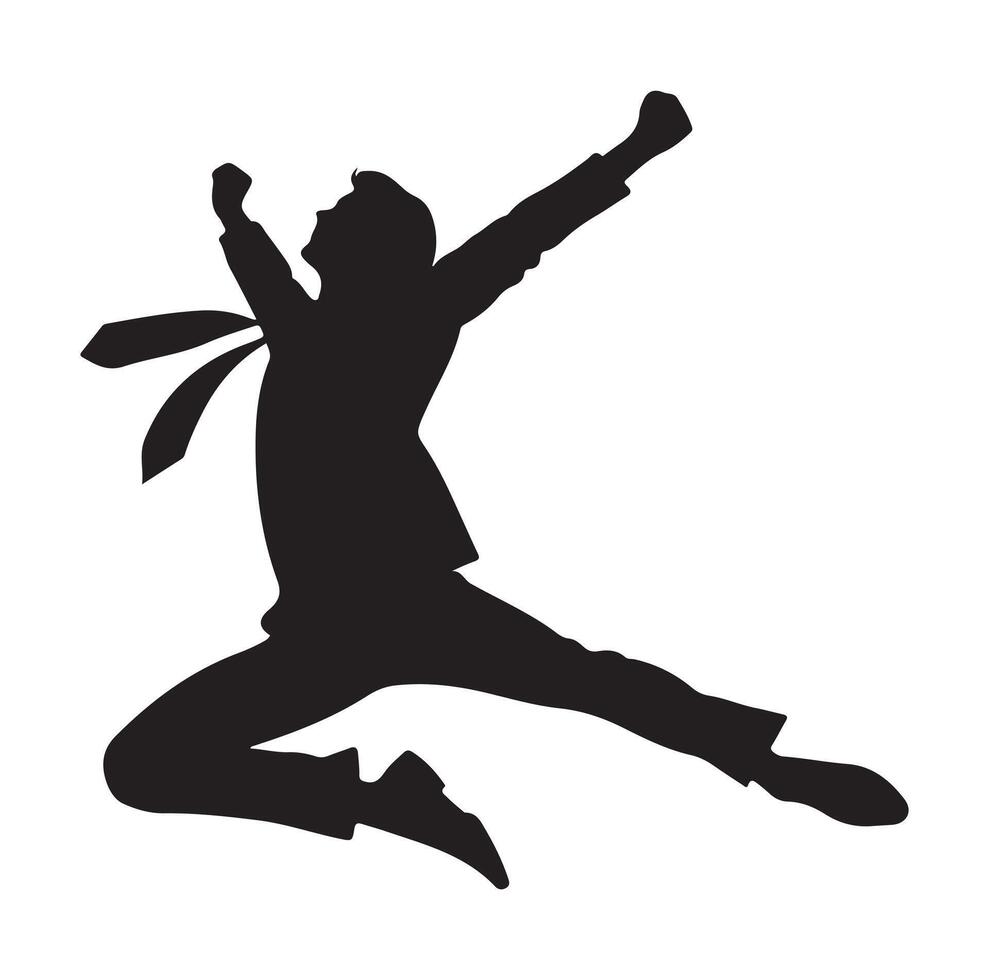 BUSINESS MAN JUMPING POSE SILHOUETTE STYLE. Business people run vector