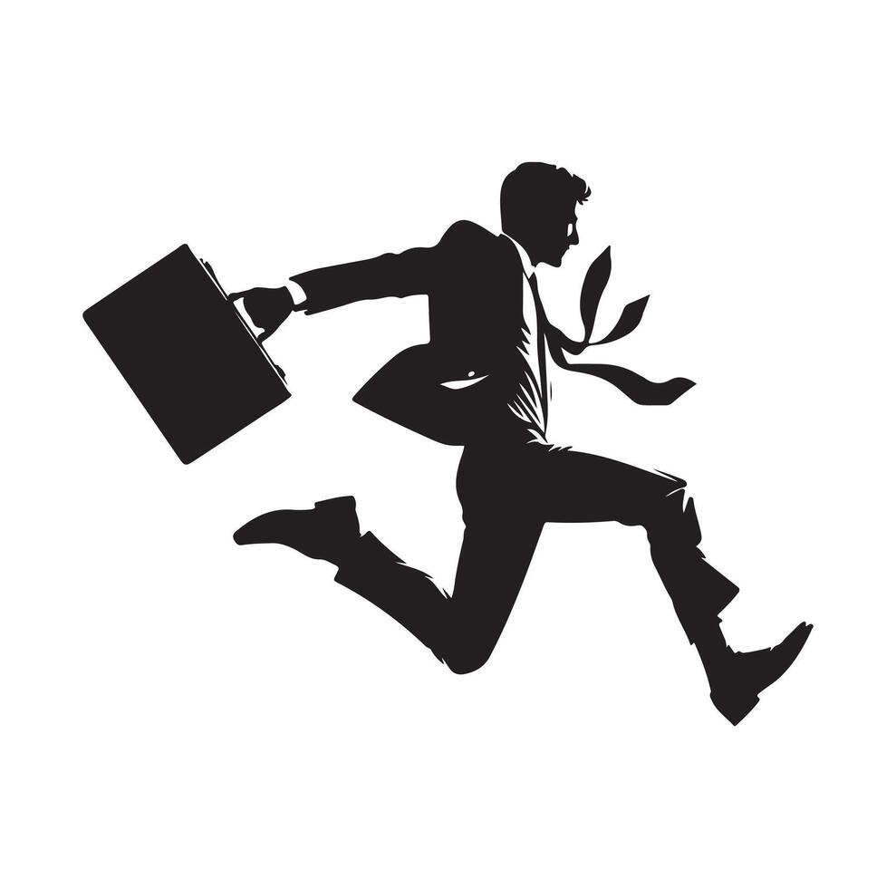 BUSINESS MAN JUMPING POSE SILHOUETTE STYLE. Business people run vector