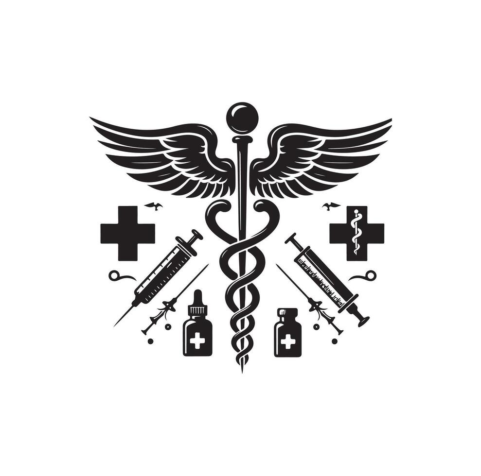 CADUCEUS SYMBOL, MEDICAL AND HEALTH RELATED ICON vector