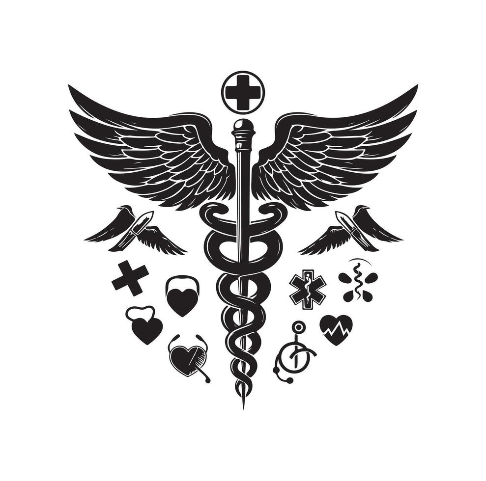 CADUCEUS SYMBOL, MEDICAL AND HEALTH RELATED ICON vector