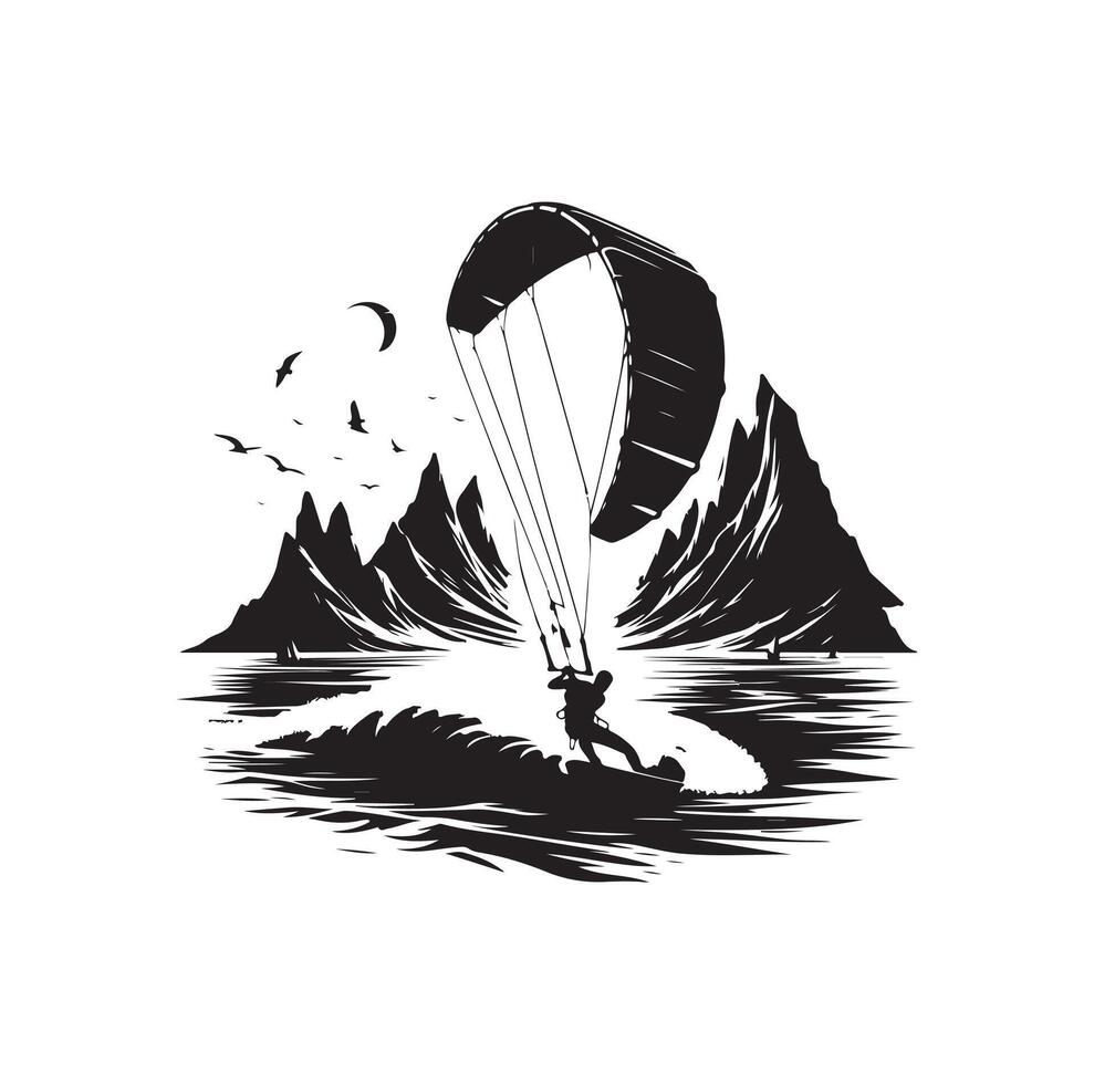 kitesurfing silhouette illustration icon vector