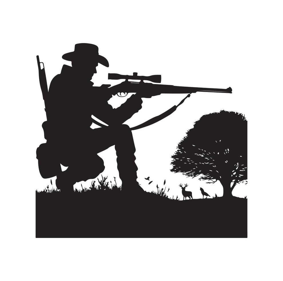 Hunting Man Silhouette illustration vector