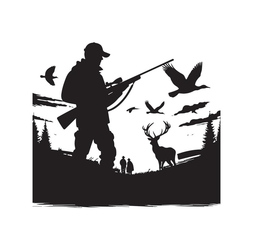 Hunting Man Silhouette illustration vector