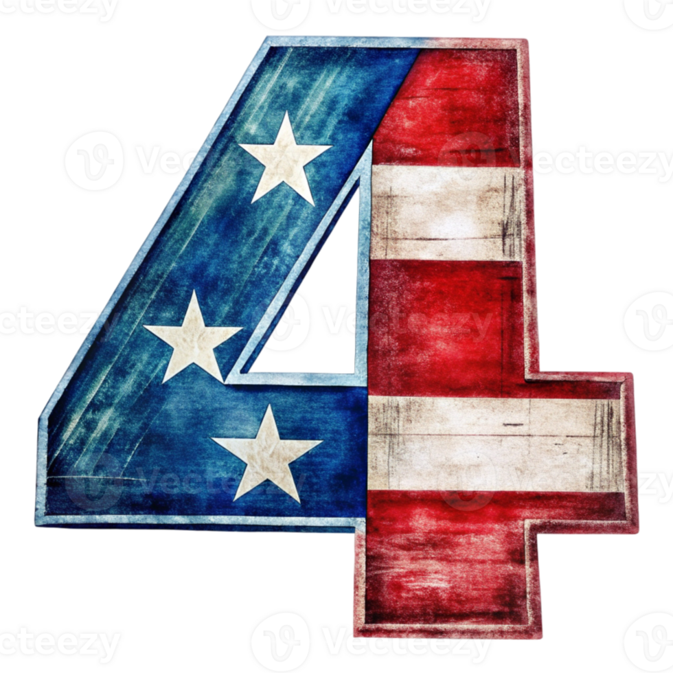 A number 4 is filled with the design of the United States flag against a solid-colored background. png
