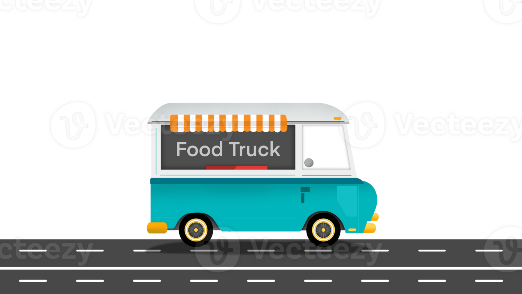 Animated food truck riding, food truck with detailed interior, Takeaway food and drinks chef truck delicious menu, delivery food, Eating at Tables Outside, Commercial Truck Selling Street png