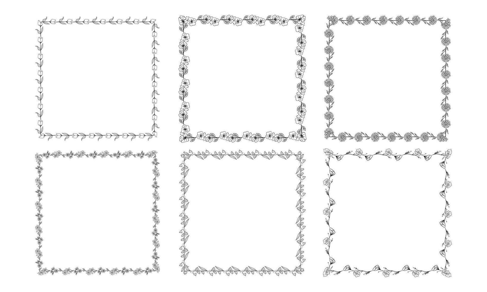 hand drawn floral frames set vector